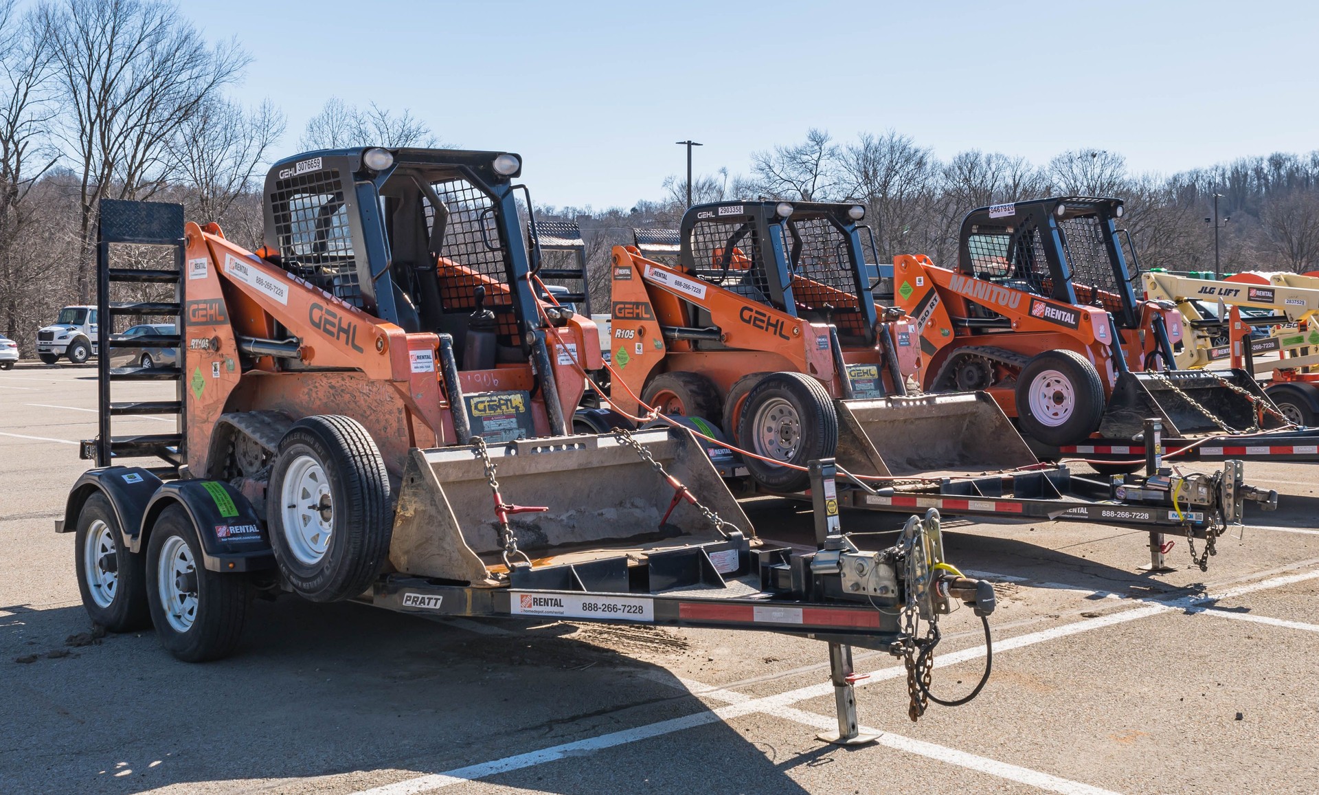 Heavy equipment for rent at a Home Depot store